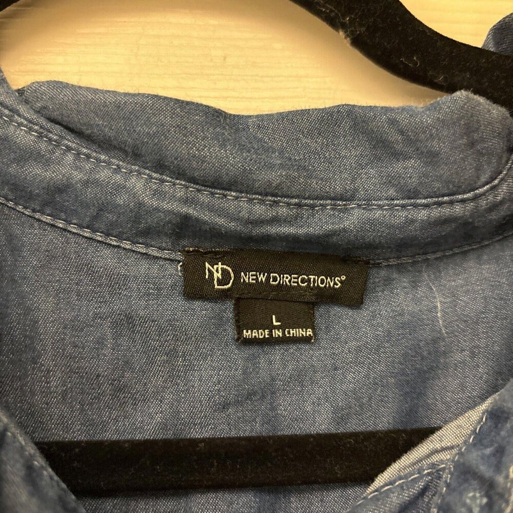 New Directions Dress Womens L Blue 100% Cotton Long Sleeve Button Up Casual - Picture 6 of 9